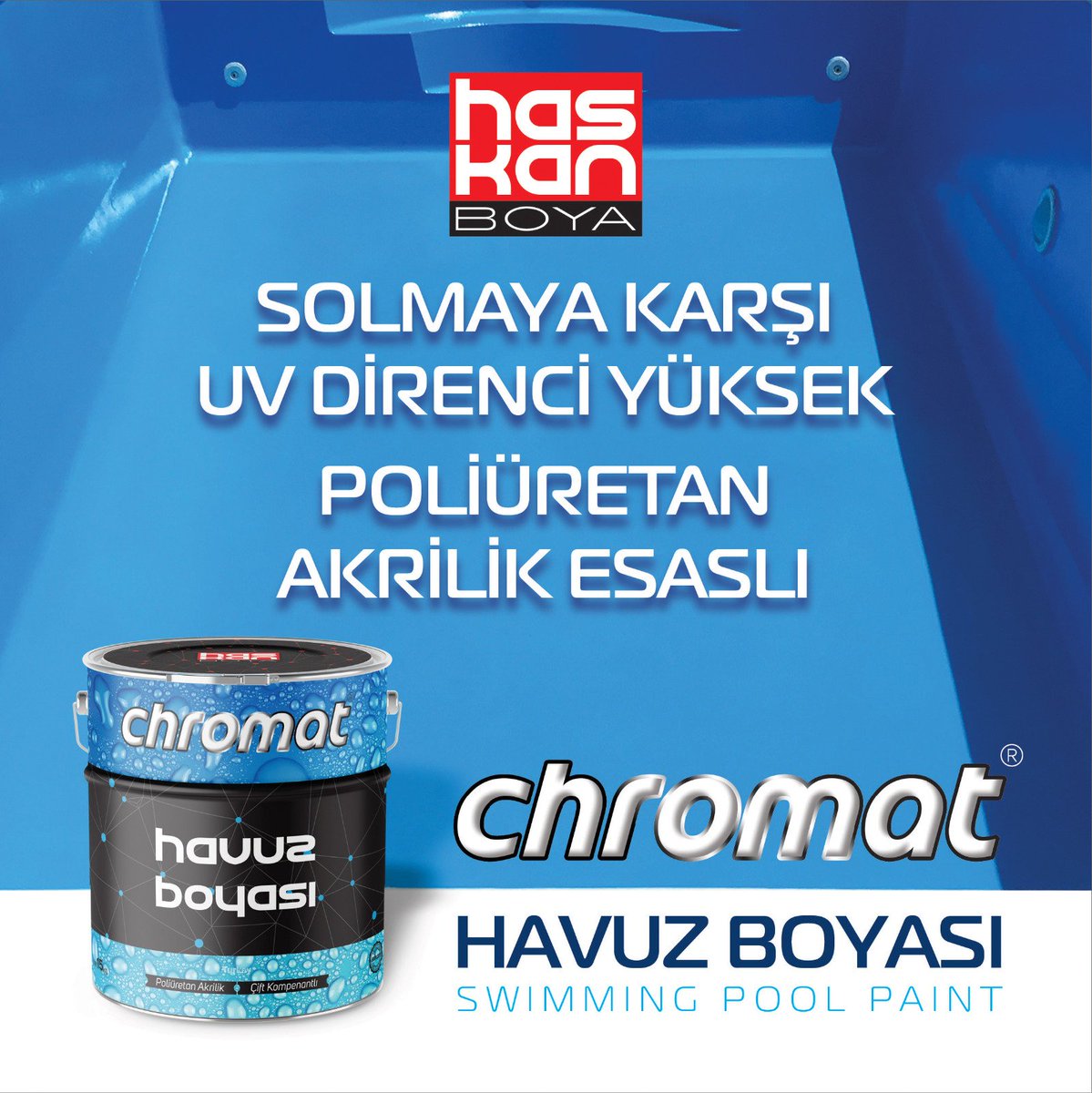 haskanboya's tweet photo. Chromat havuz boyası ile yüzme ve dekoratif havuzlarınız ilk günkü gibi.
#ankara #Turkiye #boya #inşaat #paint #beton #grenli #dışcephe #siyahplastik #elastik #dekoratif #blackpaint #sıva #yapı #yapımarket #dekor #sanayi #havuzboyasi #exterior #roadwaypaint #poolpaint https://t.co/K8Gaby5e1k