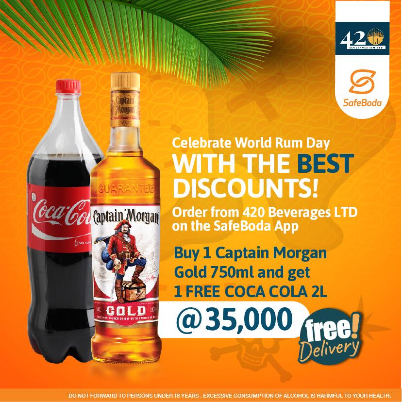 jachwich's tweet photo. Entangle your taste buds with Captain Morgan Gold,one of my favorite Rums 😍😍🤤🤤🥂and it goes for 35,000shs and 21,000shs... Need I say more 🤷... Discounts for everyone yoooo 💃💃 @SafeBoda #RumWeek https://t.co/EyY5RjkitL