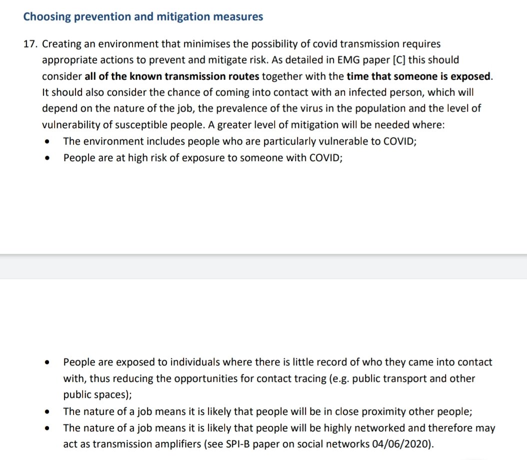 2/ Schools are considered high contact settings, large numbers in close proximity indoors for hours at a time.SAGE says mitigation measures like masks are particularly important if there high risk individuals in these types of settings.