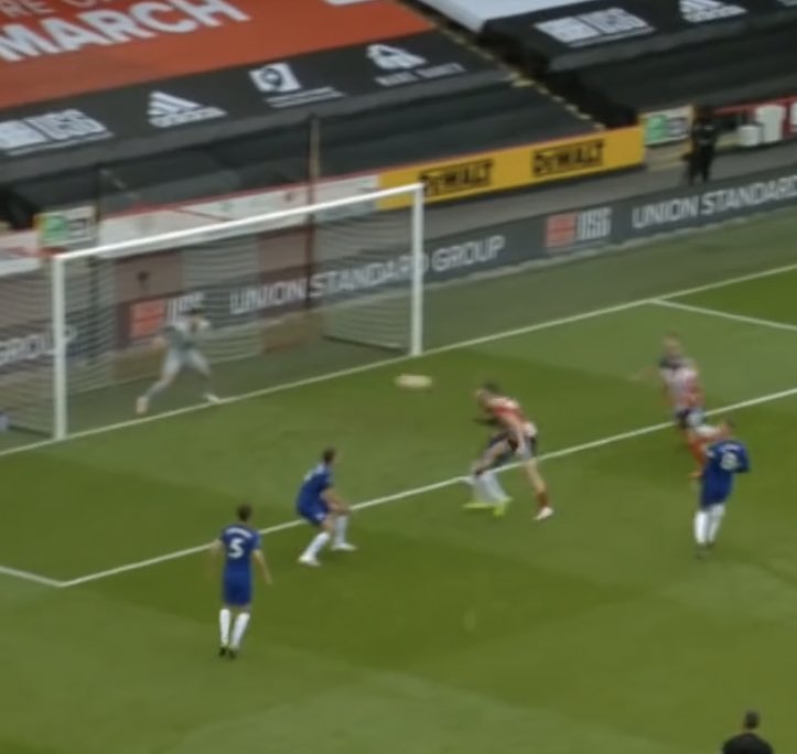 It’s just that considering his positioning on his goal line...he’s there... if he was set, perhaps he could have made the save. He didn’t dive.First pic is Kepa before the ball is met by McBernie.The second pic after McBernie’s header.Arms still behind his back.- Meeds