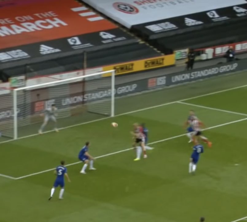 It’s just that considering his positioning on his goal line...he’s there... if he was set, perhaps he could have made the save. He didn’t dive.First pic is Kepa before the ball is met by McBernie.The second pic after McBernie’s header.Arms still behind his back.- Meeds