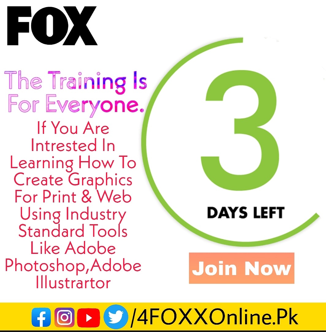 foxxxpk's tweet photo. 3 DAYS LEFT 
For Graphic Designing Course.

Dont Forget To Join The Classes. https://t.co/YFgmq5ySNH