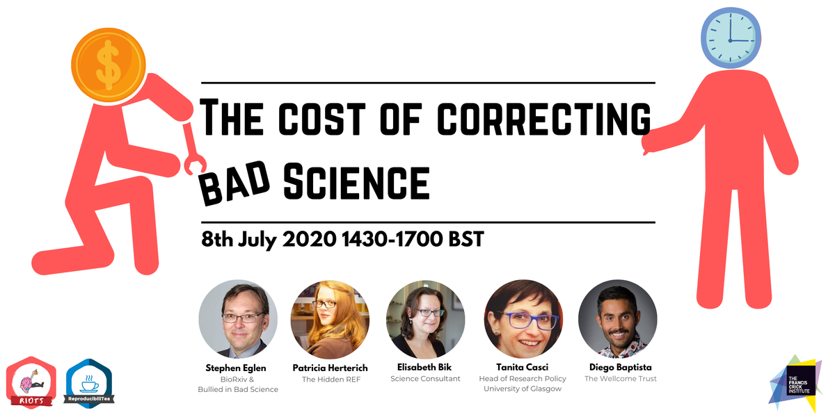 riotscienceclub's tweet photo. On 8th July, @PHerterich @MicrobiomDigest @tanitacasci @diegobaptista @StephenEglen discussed the cost of correcting bad science
Recordings https://t.co/4B4Z2vFADx
Slides https://t.co/8EwtzXWpiW
Attendees, please fill our feedback form https://t.co/jlwqlf9bHR
#correctscience https://t.co/f3Uf6deDFc