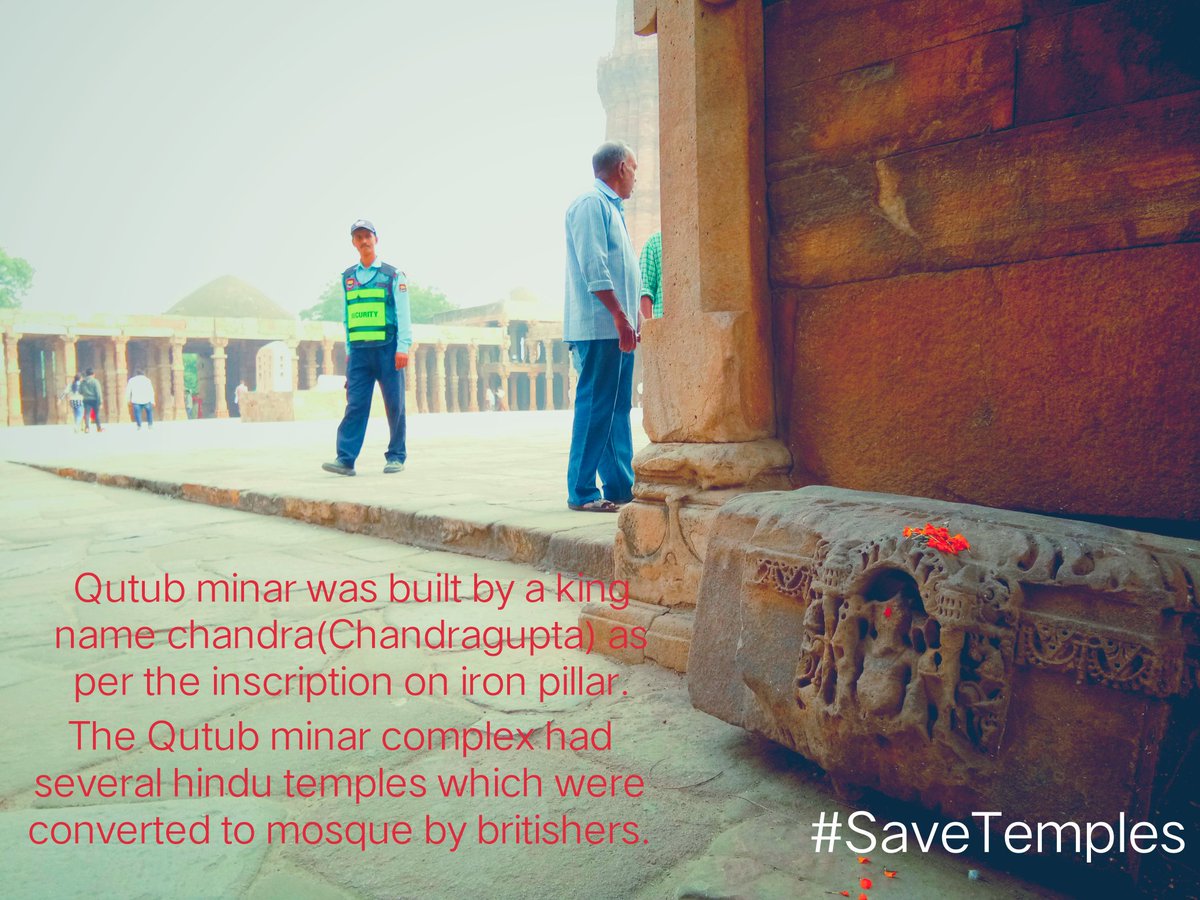 Qutub minar was built by a king chandra, which was Chandragupta vikramaditya from gupt empire.

This idol of lord ganesha inside the quwwat islam mosque proves how a temple and a research center was converted into mosque.
#SaveTemples
#ReclaimTemples