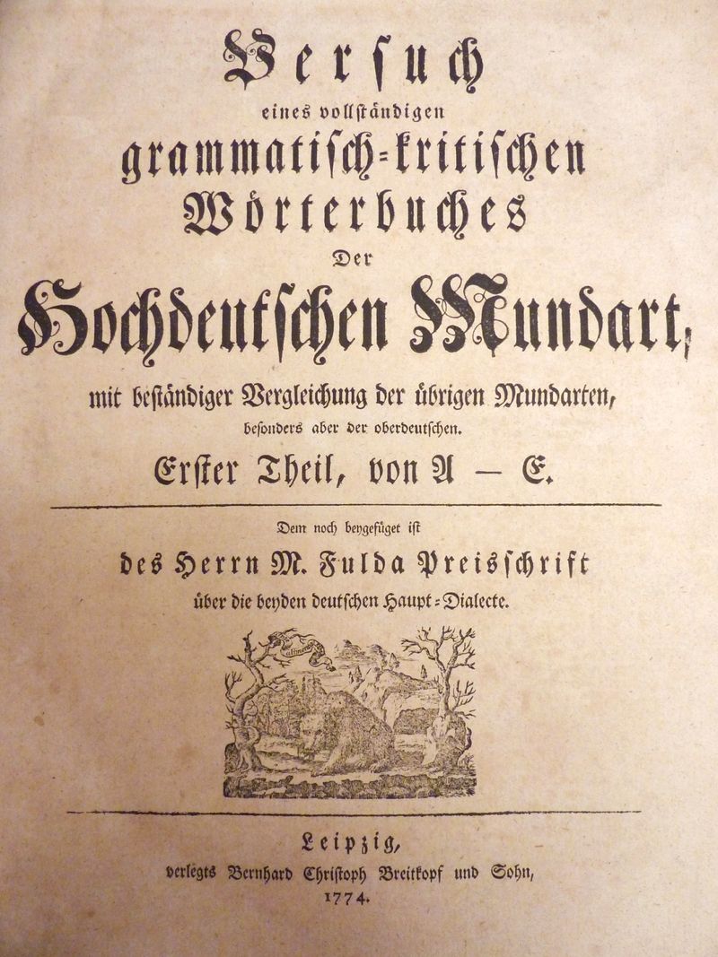 dietweeterei's tweet photo. This week I came across Johann Christophs Adelung's dictionary "Grammatisch-kritisches Wörterbuch der Hochdeutschen Mundart" from 1774. What struck me is that Adelung calls High German (= Standard German) a "Mundart", another word for "dialect". Here is why... #LinguisticSunday https://t.co/yR57bt7Nqw
