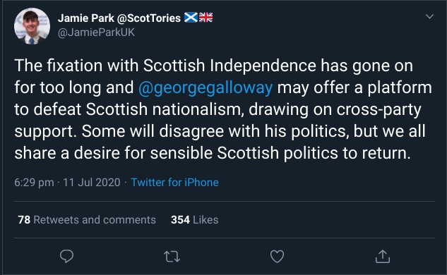 GerryHassan's tweet photo. The idea of George Galloway aiding a "return" to a "sensible Scottish politics" is an interesting take on things. https://t.co/iR6NC9zV6Q
