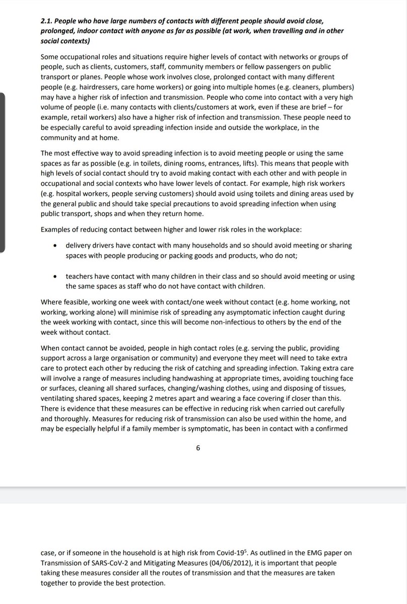 7/ From a general advice document on relaxing lockdown in workplaces or specifically highlights teaching as a higher risk role due to the number of contacts, states again the importance of masks and points out that adults in schools risk increasing transmission in the community