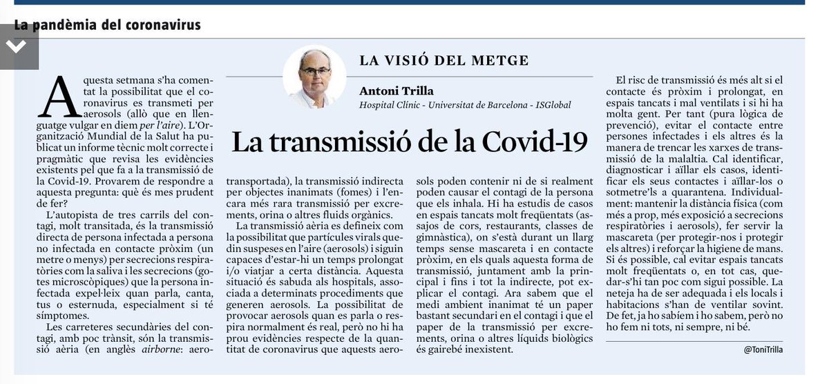 Les 4 coses que cal tenir en compte sobre la transmissio de la COVID-19 i el perque de les mesures de prevencio.