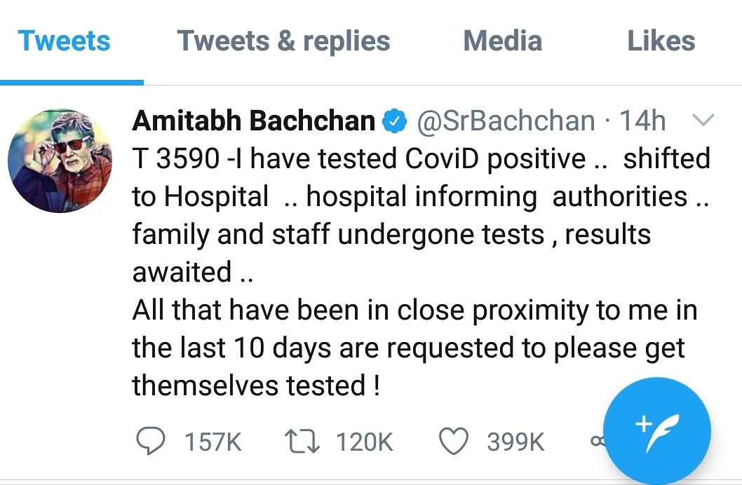 Mr.corona,
DON KO PAKADNA MUSHKIL HI NAHI , NAMUMKIN HAI . 

Get well soon, Bachchan saab!