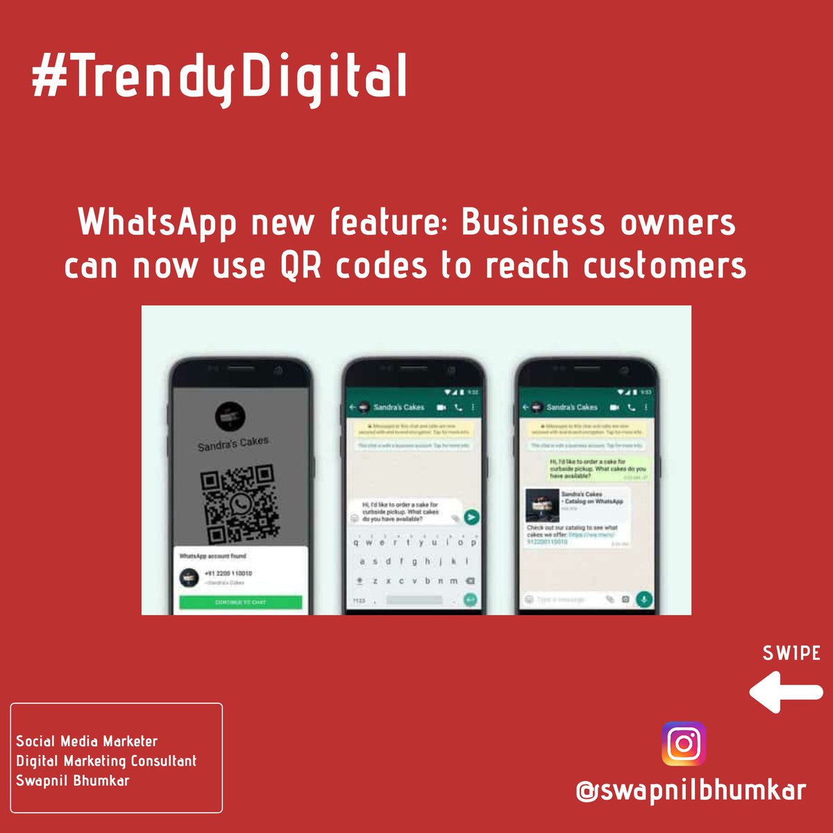 SwapnilMBhumkar's tweet photo. WhatsApp new feature: Business owners can now use QR codes to reach customers.
.
- The new feature will allow users easy access to interactions with a business

#whatsapptips #WhatsApp #whatsappupdates #whatsappbusiness #businessowners #qrcodes #trendydigital #swapnilbhumkar https://t.co/SNin1Am1yH