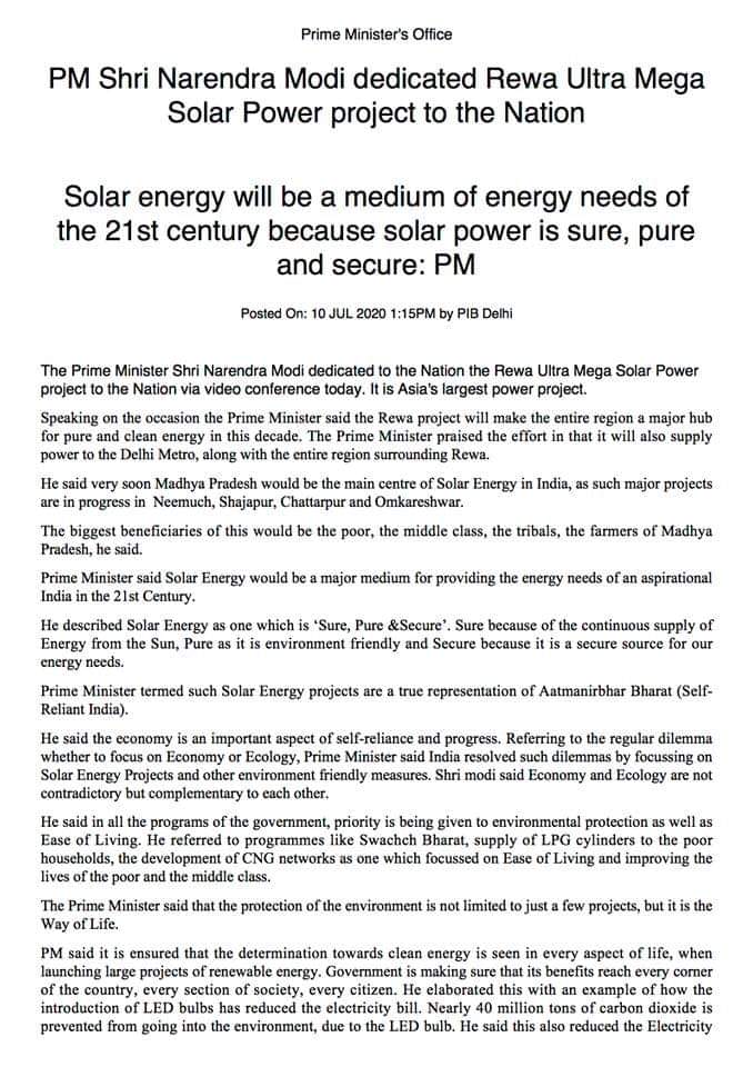 IndiainArmenia's tweet photo. Hon'ble PM @narendramodi dedicated the 750 MW #RewaUltraMegaSolar Power project to the Nation
"Solar power is sure, pure
and secure"
https://t.co/4vX9jmzYF7
@MEAIndia @PMOIndia https://t.co/LTWygnVDwJ
