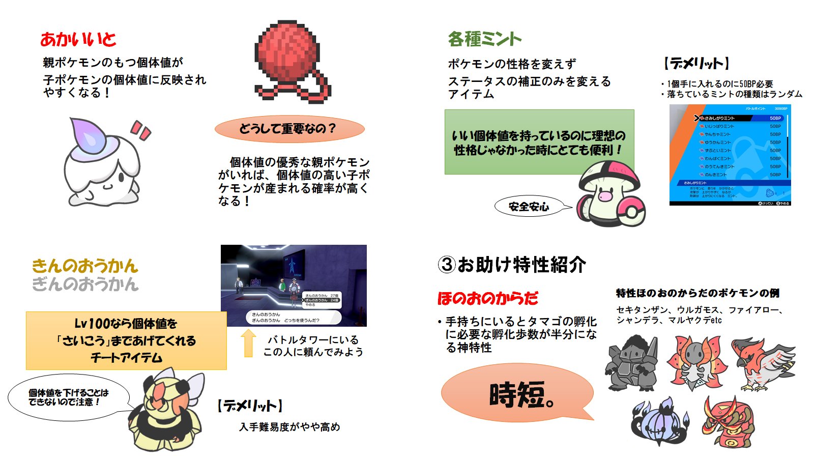 きかい ポケモンやったことない友人がswitch買えたらポケモンしたいらしいので 謎のざっくりポケモン孵化厳選プレゼン資料を作ってみました 改善案 間違い等があれば指摘して頂けると嬉しいです T Co Pwttrm85bw Twitter