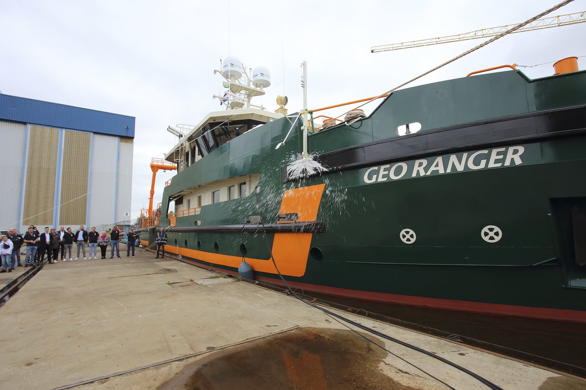 niestern's tweet photo. Last week, the Geo Ranger was delivered to its owner Geo Plus B.V. Before delivery, the ship was baptized in the presence of a few guests and we wished her a safe journey. https://t.co/zl86W4jiJ3
