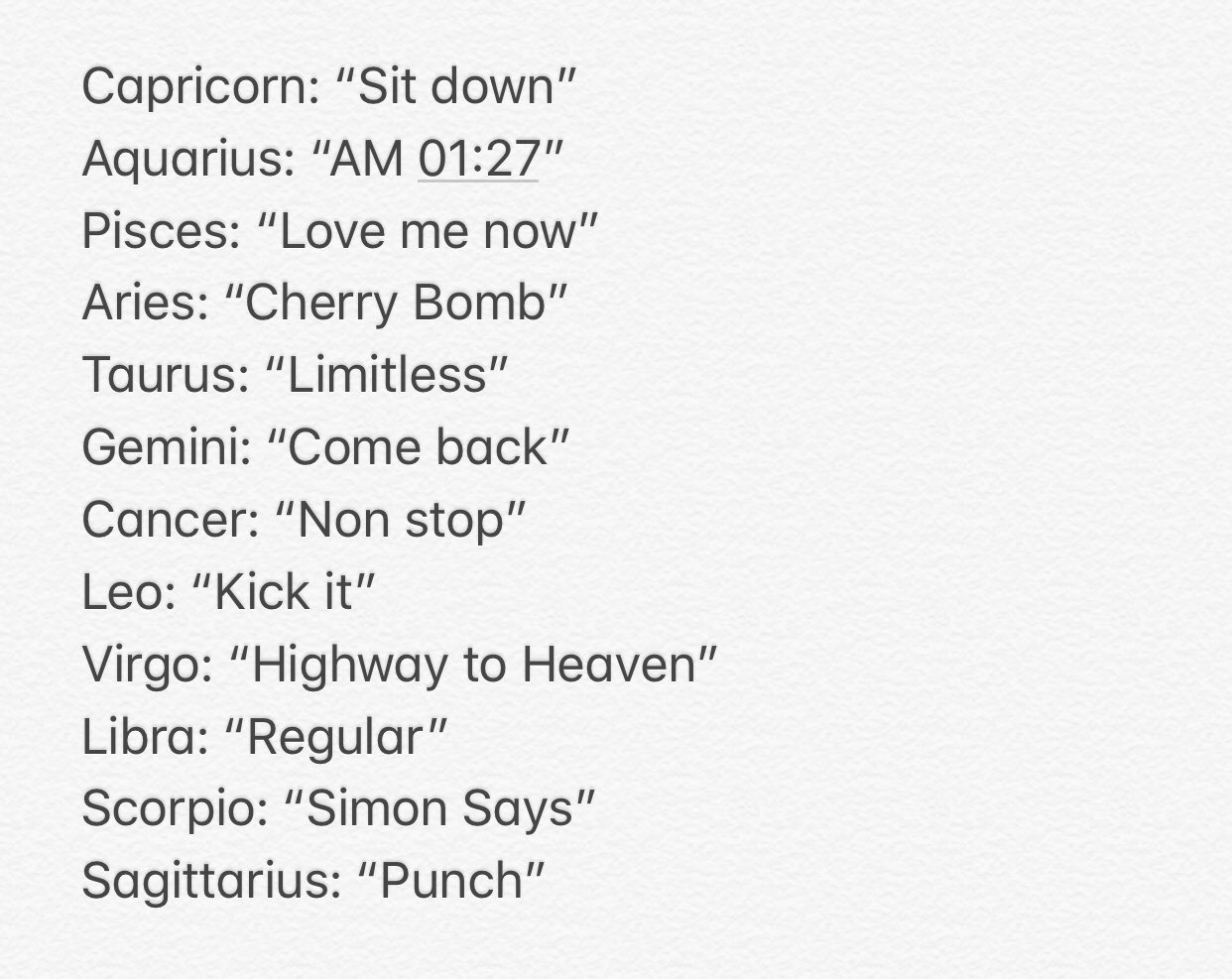 Kpop Fortune Teller on Twitter "NCT127 songs as zodiac signs, find