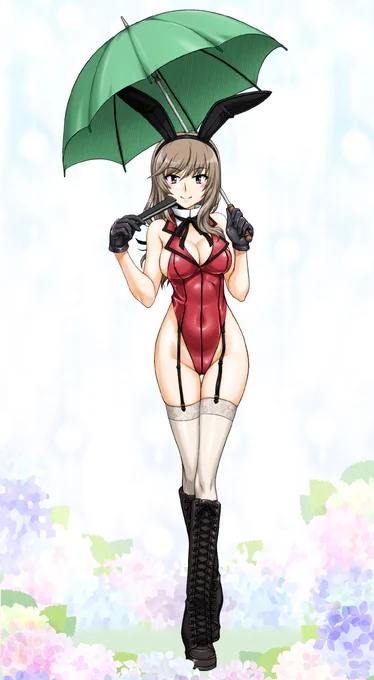 列島は梅雨真っ只中、まだまだ雨の日が続くそうなので傘バニーちよきちを描きました。変幻自在の島田流! 