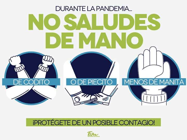 Si es necesario salir por trabajo, alimentos o medicinas, en esta época de #pandemia, no olvides mantener la sana distancia y no saludar de mano, beso o abrazo, para reducir la propagación del contagio por #COVID19.

#QuédateEnCasa #PorTuSaludViveMás
