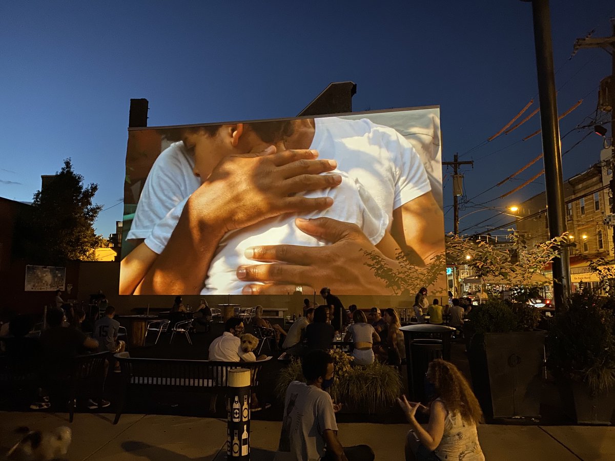 Monument_Lab's tweet photo. Last night’s projections on the site of the former Rizzo mural wall in Philadelphia, marking a month since its removal. https://t.co/oTkD6Z6brO