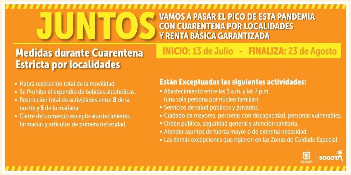 Uzivatel Planeacion Bogota Na Twitteru Durante La Cuarentena Estricta Por Localidades Que Tendremos En Bogota Entre El 13 De Julio Y El 23 De Agosto Ten Presente Medidas Adoptadas Actividades
