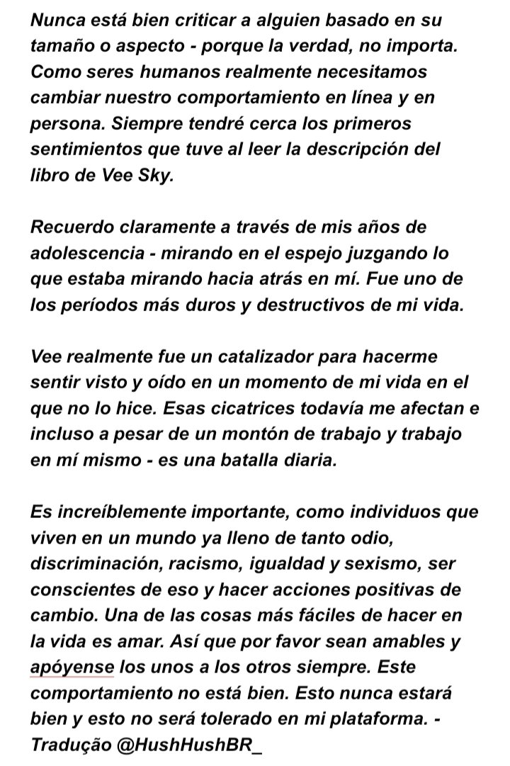 popbooksbr's tweet photo. A incrível @imaprilmaguire postou esse texto poderoso em seu Instagram após uma pessoa que se diz fã da saga falar que ela precisava *emagrecer* para interpretar Vee Sky na futura adaptação de Hush Hush, confira o texto traduzido: https://t.co/1TlF3pprQ5