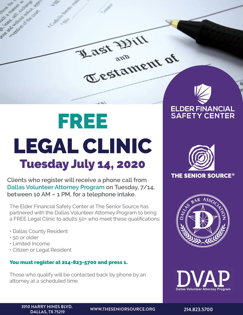 TheSeniorSource's tweet photo. Only two more days until our Elder Financial Safety Center team's Free Legal Clinic. Make sure you register so you don't miss out on this! #olderadults #seniors #theseniorsource https://t.co/5cW0GRpCwu