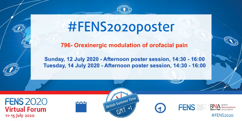 PaulaSureda's tweet photo. Are you interested to know about the role of hypothalamic orexinergic networks in orofacial pain? I will be presenting my e-poster at #FENS2020 #FENS2020poster                       Sunday, July 12, 14:30-16:00                 Tuesday, July 14, 14:30-16:00               #FENSorg https://t.co/dGzooQ0CZh