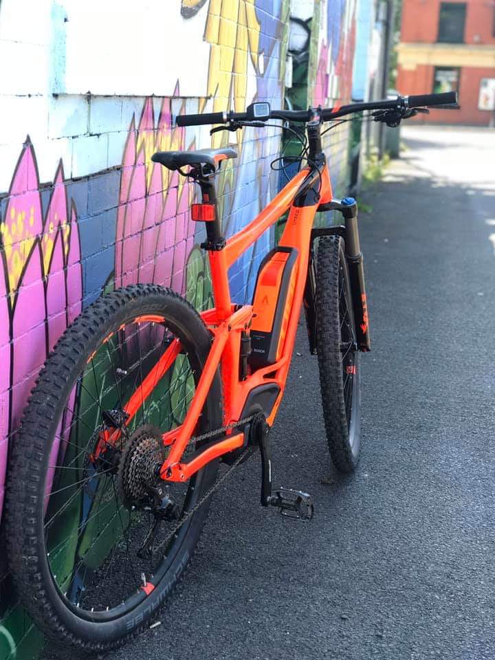 My brothers son mugged by two youths on a scooter last night on canal path Chadderton area of Oldham near Costco. Threatened with a knife they stole his Cube ebike in photo's. Anyone offered this bike please contact police.
