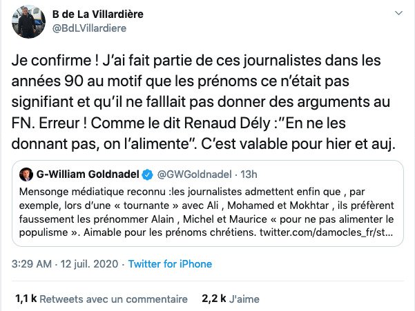 FDSDesintox's tweet photo. B. de La Villardière avoue avoir « fait partie de ces journalistes » qui cachait les prénoms dans les faits divers pour ne pas « donner des arguments au FN » https://t.co/ng8H9vyWoE https://t.co/8D04ZQ76tt
