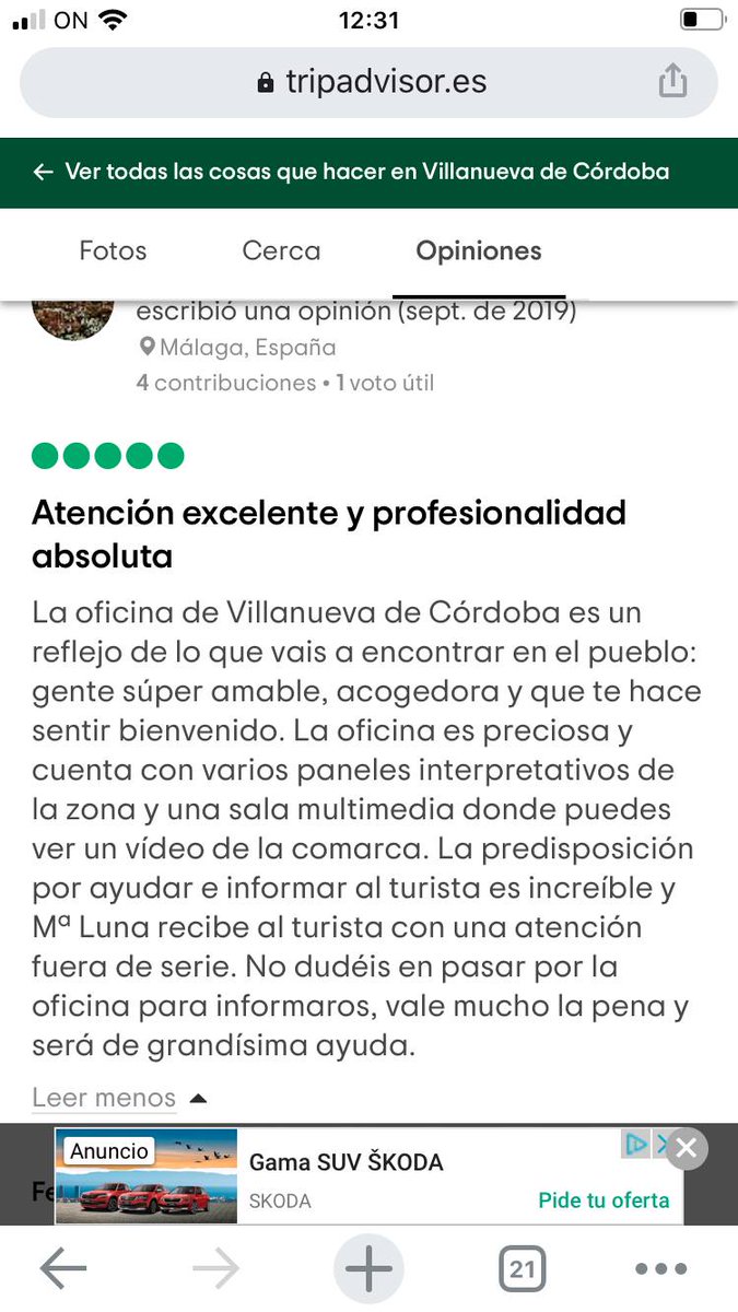 TurismoJarote's tweet photo. Las opiniones de nuestros visitantes son nuestro mejor aval. ¡MUCHÍSIMAS GRACIAS! 
Seguiremos trabajando para darte el mayor servicio y calidad en tu visita a Villanueva de Córdoba.  
https://t.co/JlyioPJGgH
#VillanuevadeCórdoba #LosPedroches #Intensamente #Calidad #opiniones https://t.co/iVSuIfqpb5