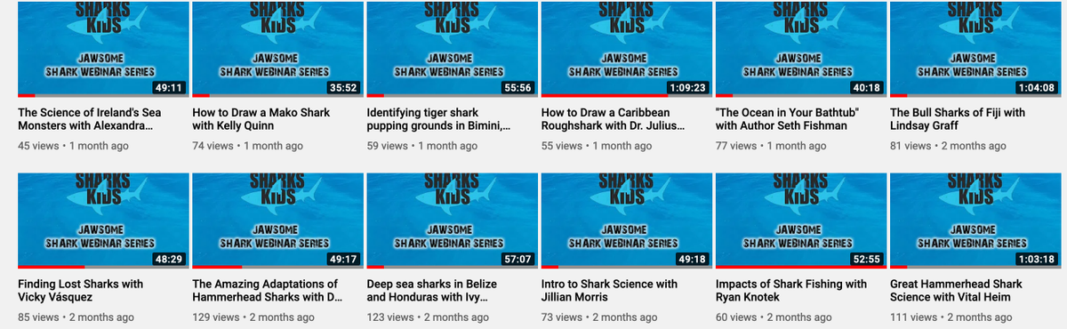 Sharks4Kids's tweet photo. Educators & Parents: Did you know we hosted over 50 #shark related webinars? ( coral reefs, sea turtles & dolphins too)
All are FREE to watch and learn! Dive in with us!
https://t.co/aRAYCz7bvv
#SharkScience #onlinelearning #schoolsoutscience https://t.co/ISsfjvj5JI