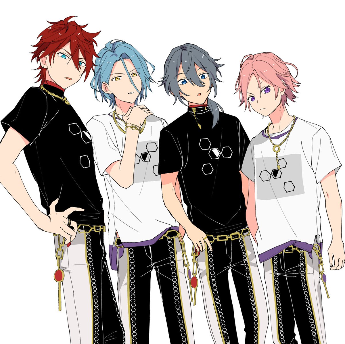 multiple boys blue hair male focus red hair blue eyes shirt yellow eyes  illustration images