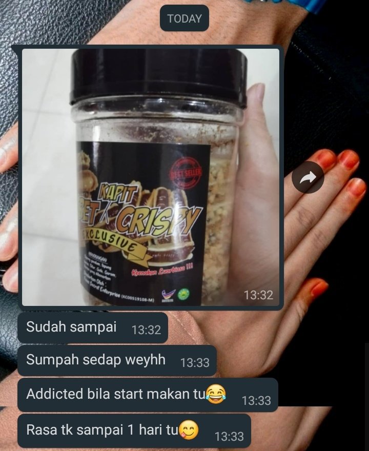 Another fresh feedback from our lovely customers Addicted bila start makanYang repeat pun ada By postage (tak pecah & received in good condition) 
