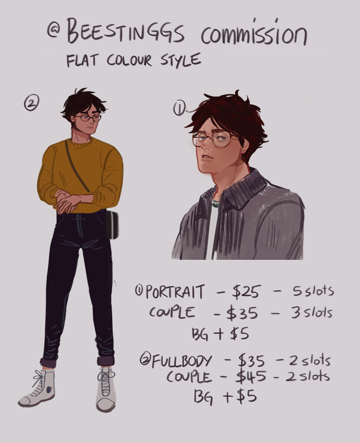 Hello! Here's my commission rates and its a first come first serve right now >_<;; I'm still setting up my ko-fi + gumroad account! so stay tunedd!! Thank you for your support ;_; 