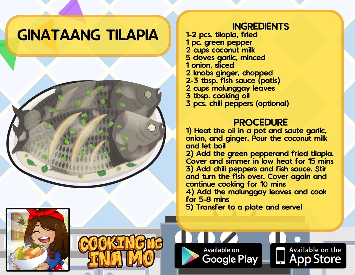 PinoyCooking101's tweet photo. GINATAANG TILAPIA!
Google PlayStore - Android link:
https://t.co/vCmWm39OWC
Apple AppStore - iOS link:
https://t.co/ceE2B2Lhqv
#RecipeOfTheDay #WordGame #GinataangTilapia #CookingNgInaMo #MobileGame #Pinoy #Cooking8 https://t.co/V4saNQNWHZ