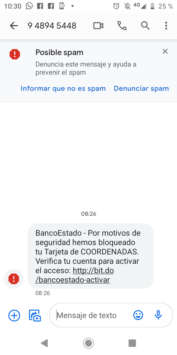 Mayito's tweet photo. @BancoEstado Hola!! Anoche y hoy am me llegó un mensaje de texto en qué por seguridad han bloqueado mi tarjeta de coordenadas. Parece falso, porque viene con un link. Ojo con esto @BancoEstado https://t.co/z8wWp2PXqG