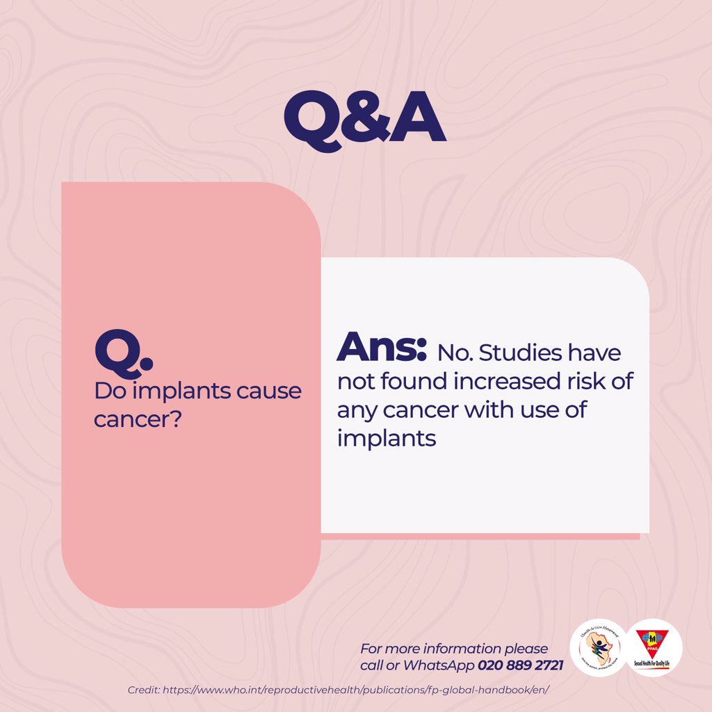 PPAGGhana's tweet image. Last question for consideration on IMPLANTS is whether or not implants can cause cancer. 

IMPLANTS Do Not cause cancer!!! 👇🏾

#KnowYourFPMethods #SexualHealth4QualityLife 

Our next FP method for this week is the Combined Oral Contraceptives Pills. Stay Connected for more info✌🏾