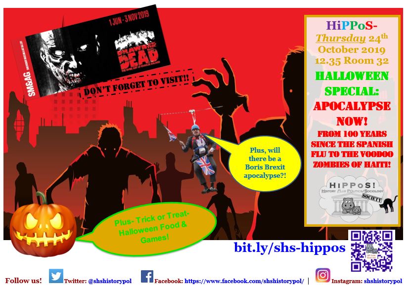 SHSHistoryPol's tweet photo. 1/2 Take a look at what Hippos- our History Society- covered in 2019-20 @ShrewsburyHigh Including in October 2019 our Halloween Apocalypse special looking at the 1918 Spanish Flu and asking if a similar virus could return today... https://t.co/QCKZuAJkqB https://t.co/HXEnP6kJan