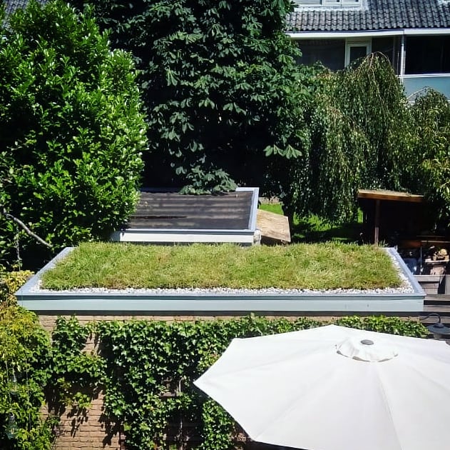 hilbrandie's tweet image. Mooi weekendklusje: broeierig asfaltschuurtje ombouwen tot fris groen dak. Met dank aan @Groendak