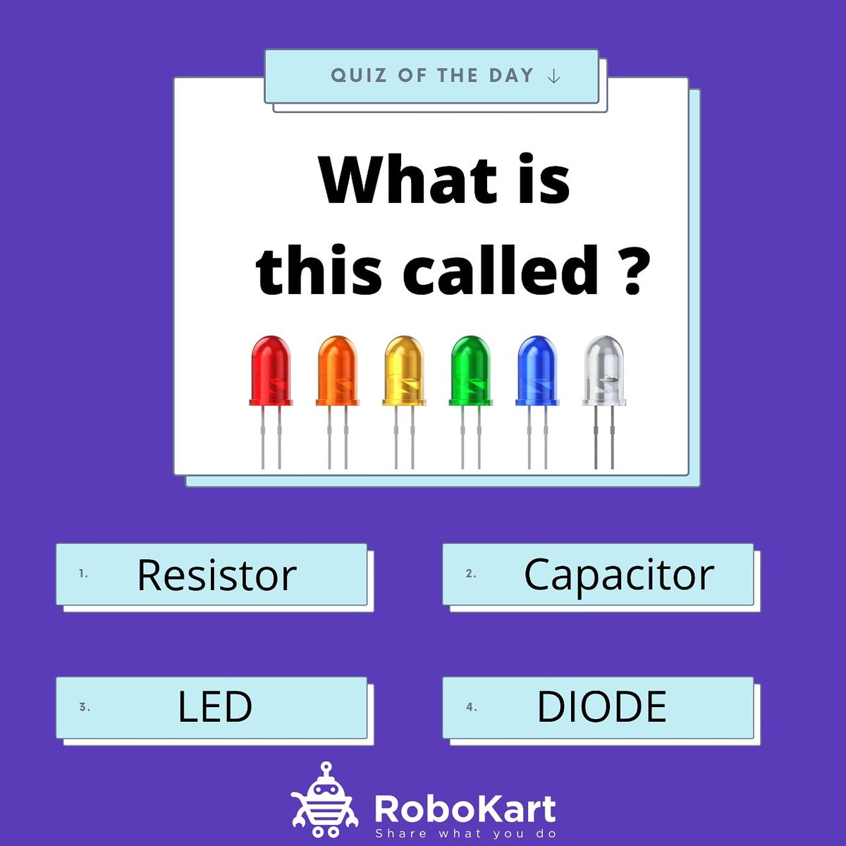 robokart's tweet image. Quiz of the day is here..
Test your knowledge with our daily quiz show. 
Share on your profile and stand a chance to win ₹100 daily.

Answer in the comment box. 

#dailyquiz  #test #robokart #contest #olympiad #roboticsandcoding
