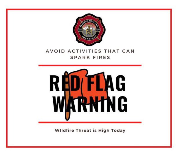 ⚠️#RedFlag Warning is in effect today, July 12, until 9 PM due to high gusty winds and low humidity. Avoid outdoor activities that can start fires. Pile burning is strictly prohibited. <a href="/washoecounty/">Washoe County</a> <a href="/NWSReno/">NWS Reno</a> 🔥