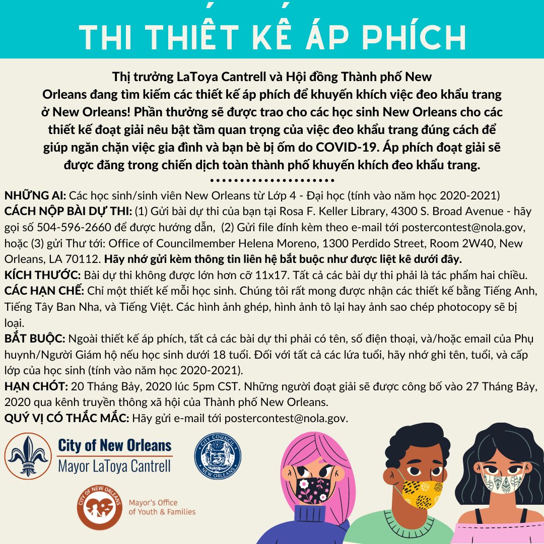 Nola Public Schools Nola Ps Students Mayorcantrell And Nolacitycouncil Are Seeking Poster Designs Promoting Mask Wearing In New Orleans Prizes Will Be Awarded To New Orleans Students For Their Winning Designs