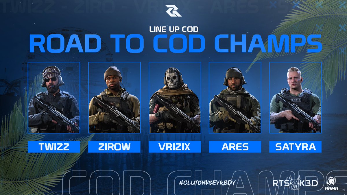ClutchRayn's tweet photo. ROAD TO COD CHAMPS HAS STARTED ! 

Voici la line-up qui nous représentera pour cette fin de saison #ModernWarfare👀

🇫🇷 @TwizzSK 
🇫🇷 @Z7Vgta 
🇫🇷 @VriZix_ 
🇫🇷 @AaresXII
🇫🇷 @satyraZT 

Welcome 🙏🏻 

Suivez le dispositif spécial #CODChampionship sur la TV CR Twitch !

#ClutchVsEvrBdy https://t.co/JErE5vNsYN