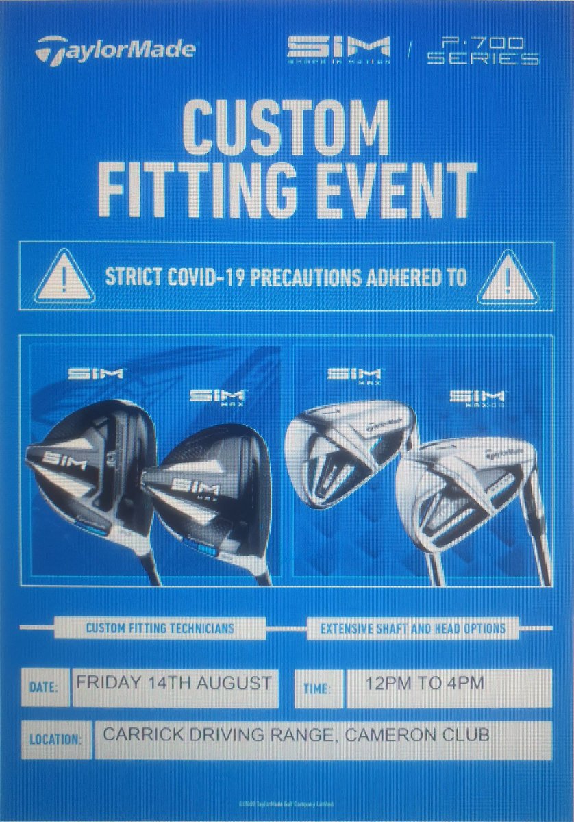 **TAYLORMADE SIM CUSTOM FITTING EVENT** 📢 NEW DATED ADDED‼️ 📢 Thurs 13th + Fri 14th August @thecarrickgolf Driving Range 12pm to 4pm. To book an appointment please do not hesitate to contact 01389 727679 or email egrimes@cameronhouse.co.uk ⛳️🏌🏼‍♂️ @KScottPGA @TaylorMadeTour