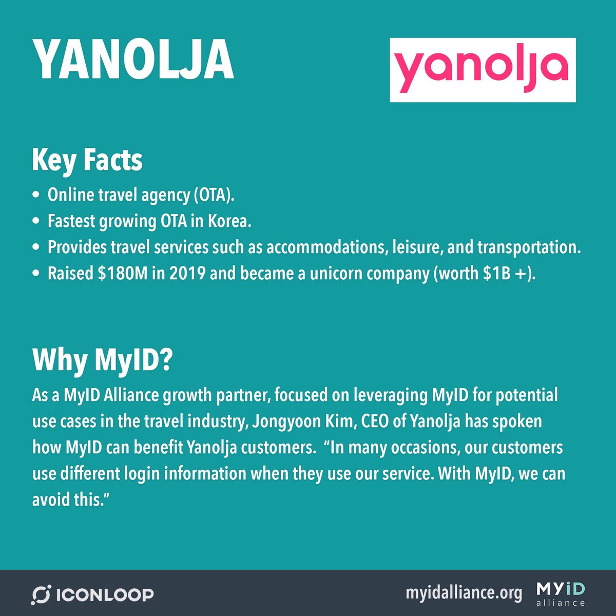 Yanolja - fastest growing OTA in Korea. Jongyoon Kim: “In many occasions, our customers use different login information when they use our service. With MyID, we can avoid this.  #ICONProject  #Crypto  #Blockchain  $ICX