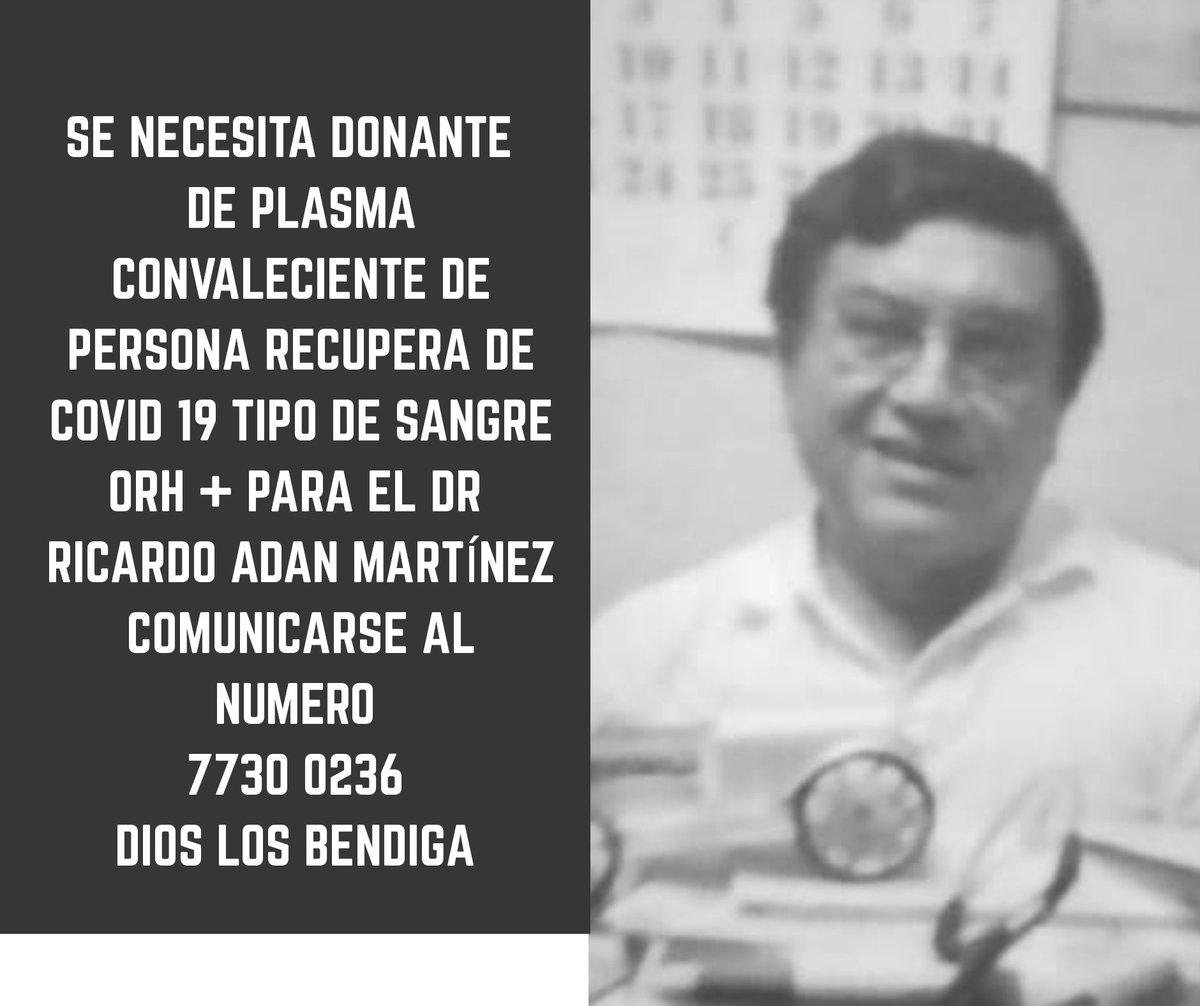 Donante de plasma para este gran medico como todos aquellos que están batallando contra ese virus.