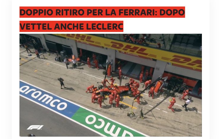 automoto360's tweet photo. Probabilmente è una strategia #essereFerrari far fuori entrambe le vetture dopo un minuto! Almeno non si faranno doppiare😡 #AustrianGP #genio @Ferrari https://t.co/nlROHqKv8r