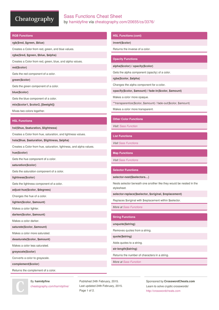 One of our favourites: Sass Functions Cheat Sheet by hamidyfine  https://t.co/mBgdUw91Ob #cheatsheet #css #function, image size:750x1061