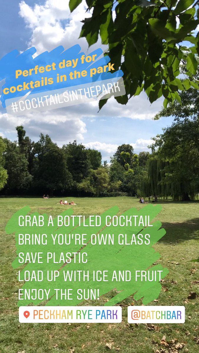 Cocktails, beers, wine, bubbly. All good for sunshine’s quaffing!
•
I’ve got loads of ice and garnishes but bring your own cups to #saveplastic and litter for #plasticfreejuly 
•
<a href="/twistlondon/">Twist Events</a> <a href="/PlasticFreeJuly/">Plastic Free July</a> #batch #peckhamrye #peckhamryepark #peckhamlife #batchbar #eatthesun