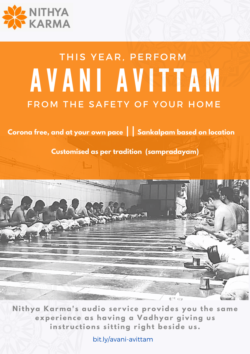narayananh's tweet photo. #sideproject launch alert

The pandemic will not allow us to perform #AvaniAvittam as we usually do, at temples. 

Launched Nithya Karma(https://t.co/UQ67l3yW3e) solely to make it easy to perform Avani Avittam/Upakarma in the confines of our homes.

Pls RT &amp; help spread the word. https://t.co/UaTZlC0LtK