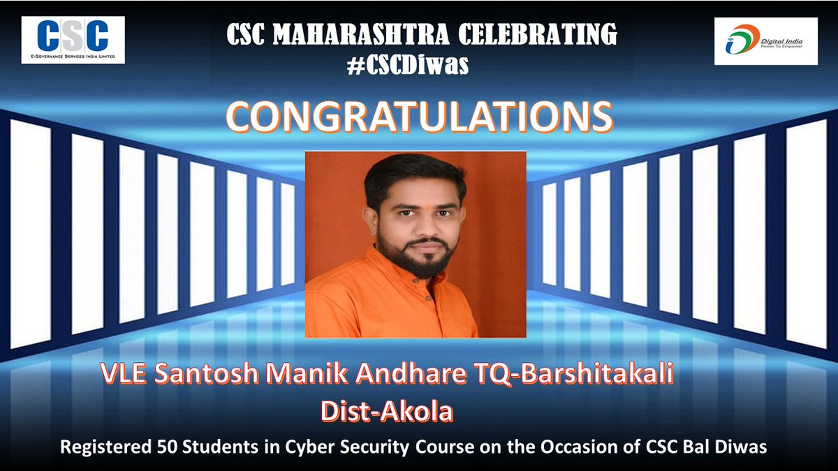 AkolaPmgdisha's tweet photo. #CSCBalDiwas 
VLE Santosh Andhare Dist.Akola registered 50 Student in Cyber Security Course on the Occasion of CSC Bal Diwas.
@CSCMaharashtra
@CscAkola
@CSCegov_
@dintya15 https://t.co/e2J3CwZYbu