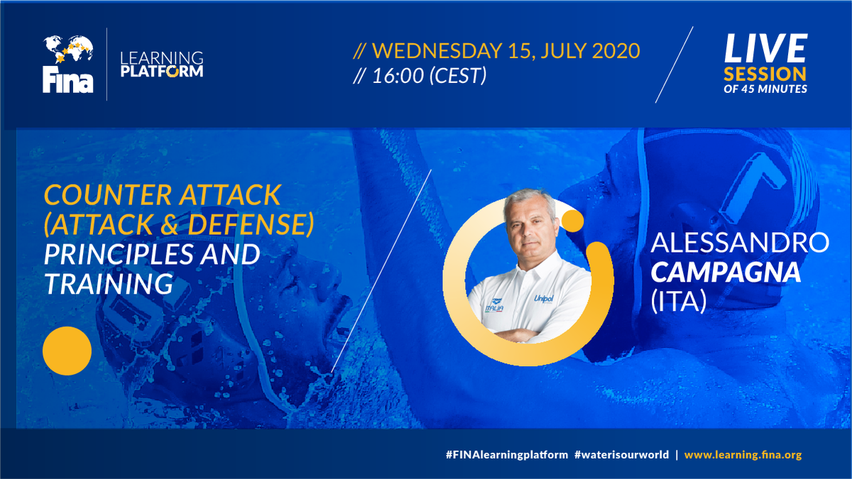 WorldAquatics's tweet photo. ๐ #FINAlearningplatform
Join ๐ฎ๐น Alessandro Campagna, former water polo player and current Head Coach for Team Italy in a LIVE Session on Wed, 15 July at 16:00 CEST
TOPIC:
Counter Attack (Attack and Defense) / Principles and Training
https://t.co/2EpHUdeUxS https://t.co/bMYK98uYpo